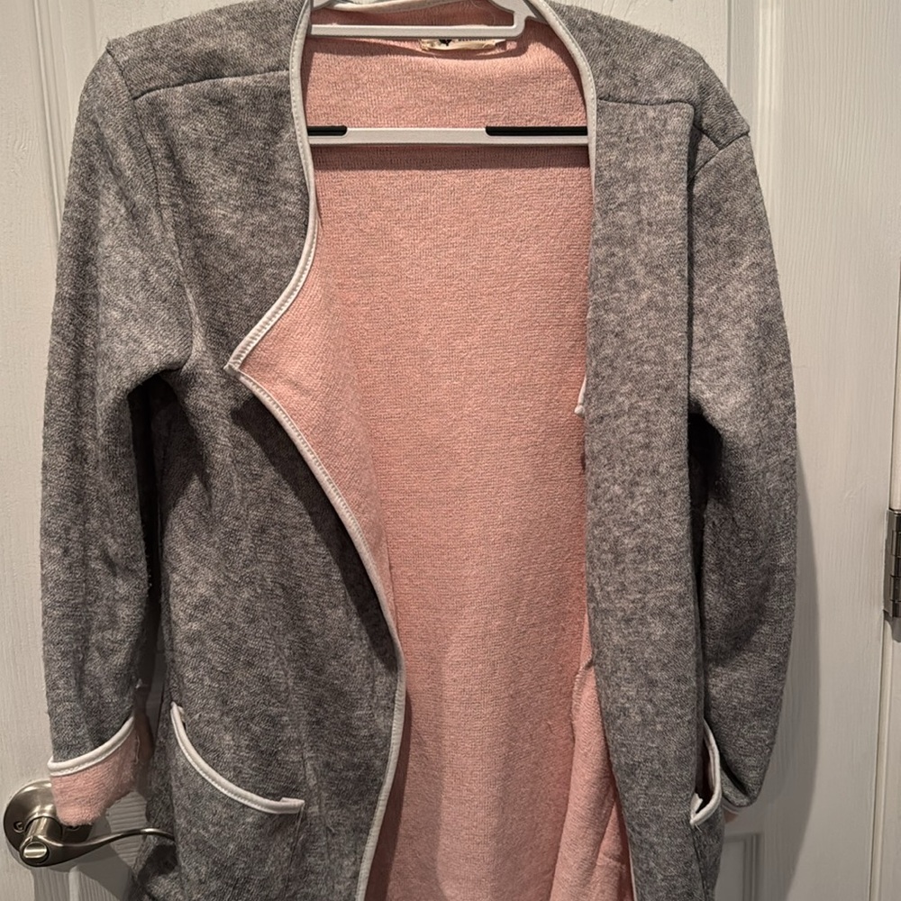 Gray and Pink Open Cardigan Sz M